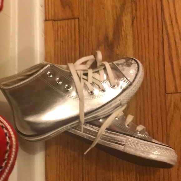 Shiny silver metal converse high top sneakers - Picture 1 of 3